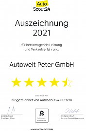 Urkunde Autoscout24 für die Autowelt Peter GmbH (Foto: Autoscout24)