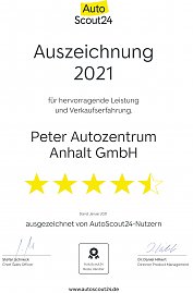 Urkunde Autoscout24 für die Peter Autozentrum Anhalt GmbH (Foto: Autoscout24)
