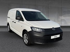 Schräge Frontansicht eines weißen VW Caddy