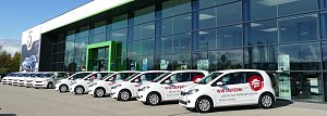 Heute noch vor der Skoda-Autowelt - morgen schon in Deutschlands Süden: Zwölf Skoda Citigo sind demnächst als Lieferfahrzeuge für Pizza-Hut in Bayern, Hessen und Sachsen unterwegs. 
