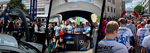 Impressionen des 26. Dessauer CityRun. Der Banner zeigt ein Bild vom vollen Autohaus Peter Stand, vom #TeamPeter und von unserem Lauf Team beim Firmenlauf. 
